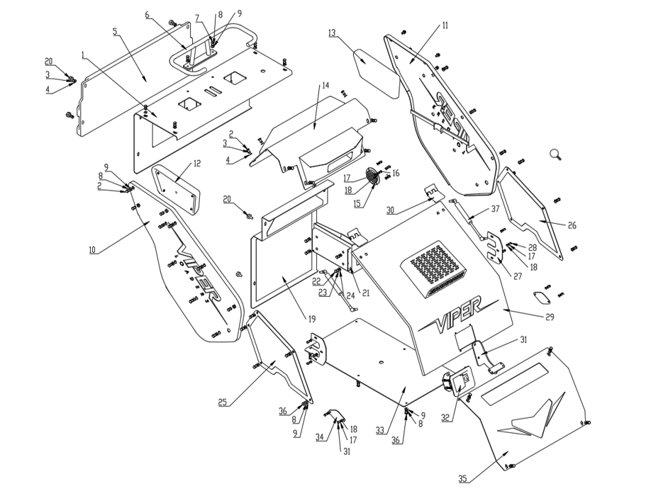 Cover & body assembly exploded parts diagram