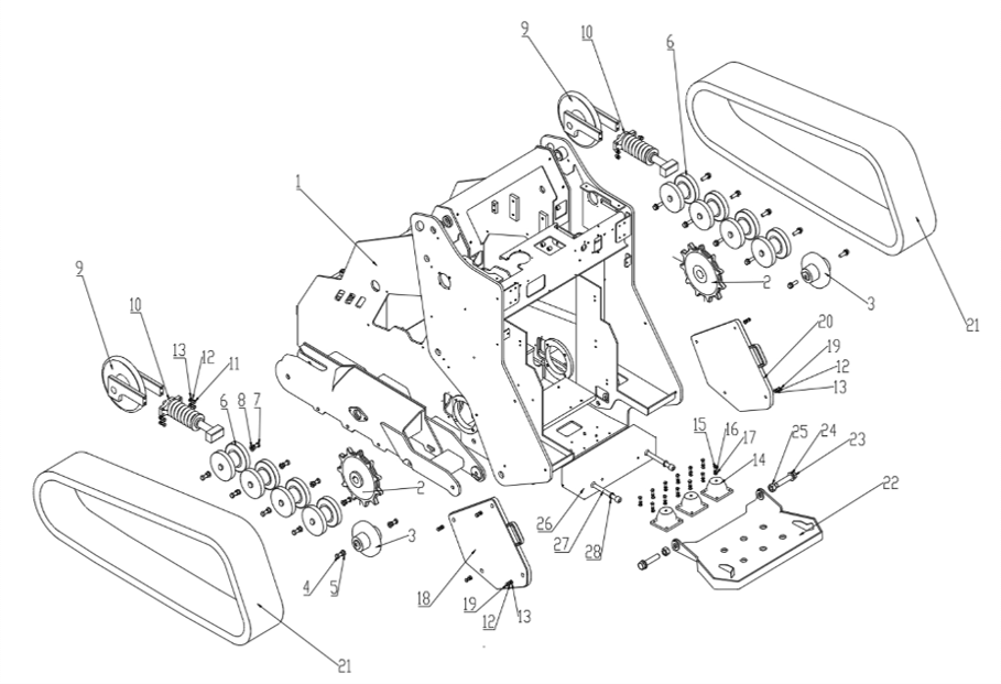 Frame assembly exploded parts diagram