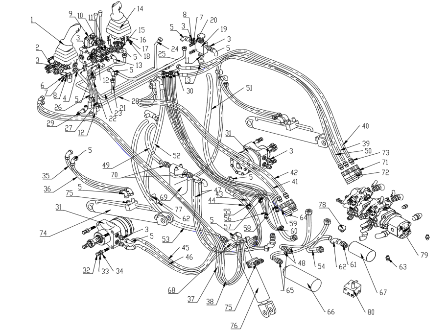 Hydraulic system exploded parts diagram